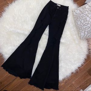 Black distressed, high waisted, bell bottom jeans